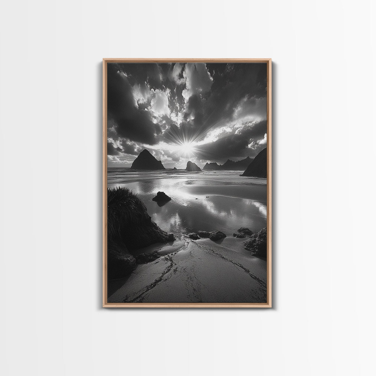Dramatic Ocean Sunset, Coastal Mountains, Seascape Photography, Canvas Print, Stormy Sky Art, Living Room Focal Wall Decor