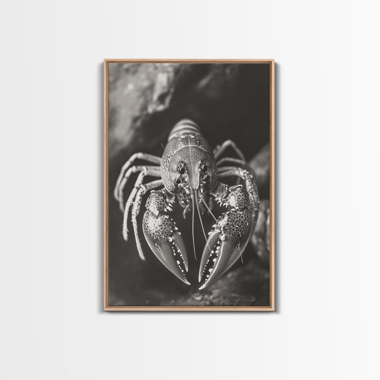 Lobster Close Up, Marine Life Art, Coastal Kitchen Decor, Monochrome Sea Animal, Framed Canvas Print, Ocean Wall Art, Nautical Print
