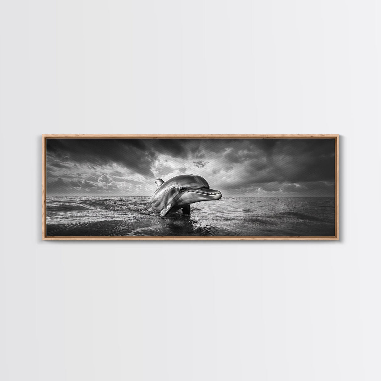 Dolphin Ocean Art, Playful Sea Animal Print, Modern Coastal Decor, Framed Canvas Print, Bathroom Wall Art, Nature Photography