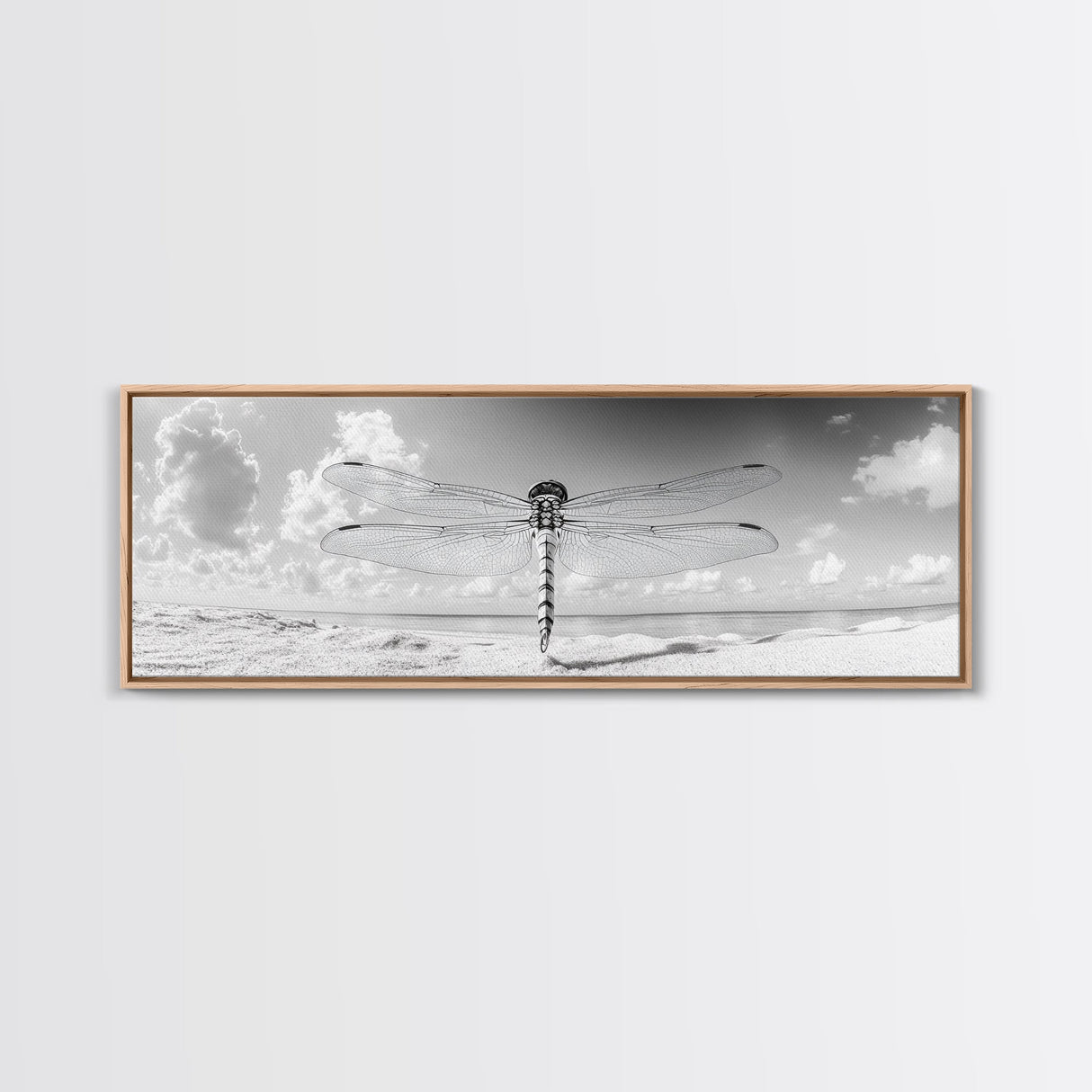 Dragonfly Beach Art, Detailed Insect Wings, Nature Wall Decor, Framed Canvas Print, Boho Bedroom Art, Minimal Wildlife Photography