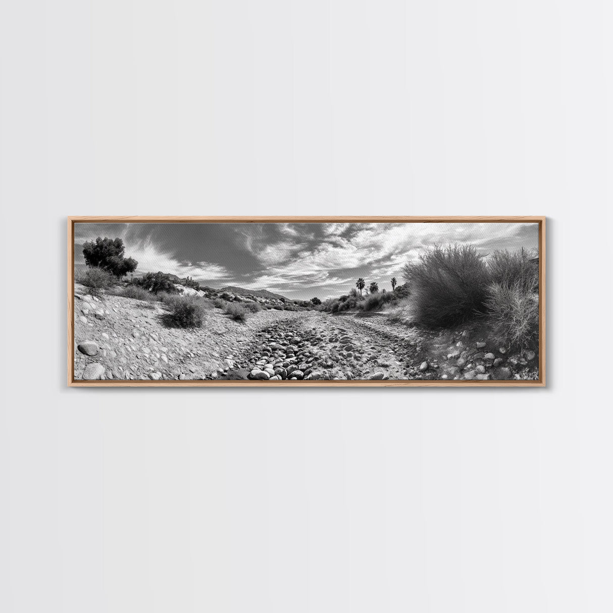 Desert Streambed Path, Dry River Landscape, Southwest Nature Print, Framed Canvas Print, Earthy Living Room Art, Modern Western Decor