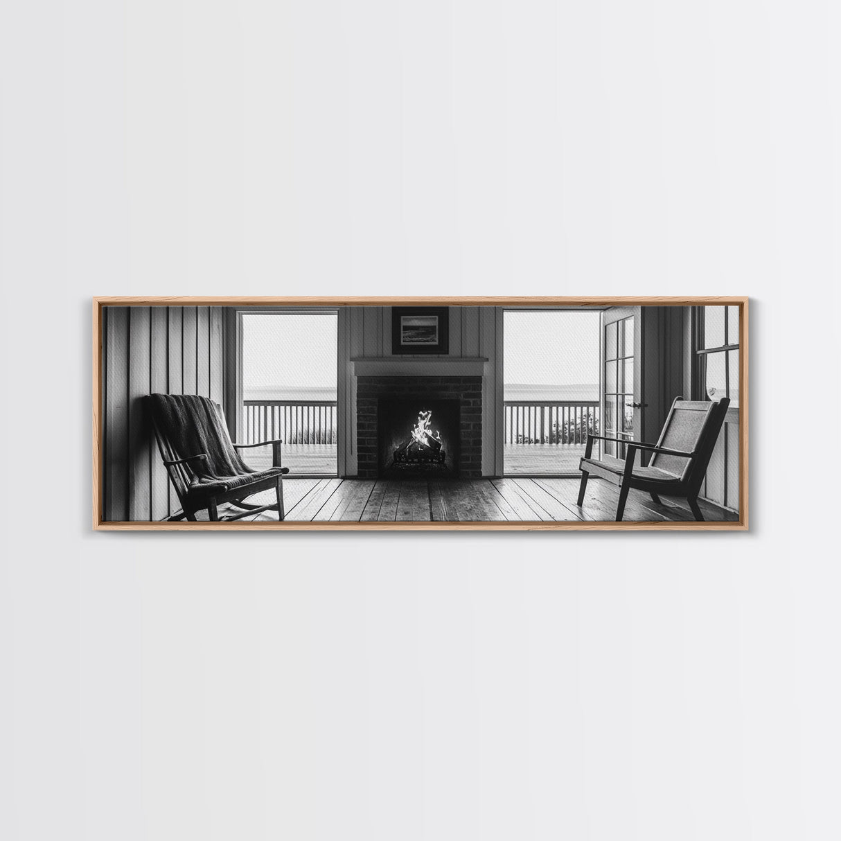 Cozy Fireplace, Cabin View, Warm Interior, Framed Canvas Print, Rustic Wall Art, Living Room Decor, Fall Season Vibe, Hygge Aesthetic