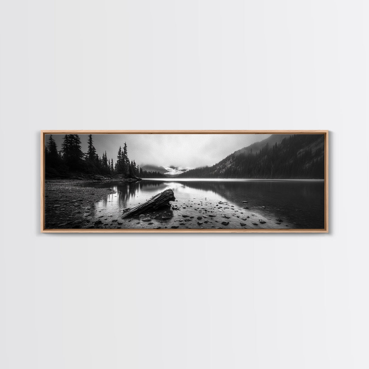 Alpine Lake, Moody Mountains, Foggy Reflection, Canvas Print, Serene Wall Art, Nature Photography, Bedroom Art, Den Decor, Office Decor