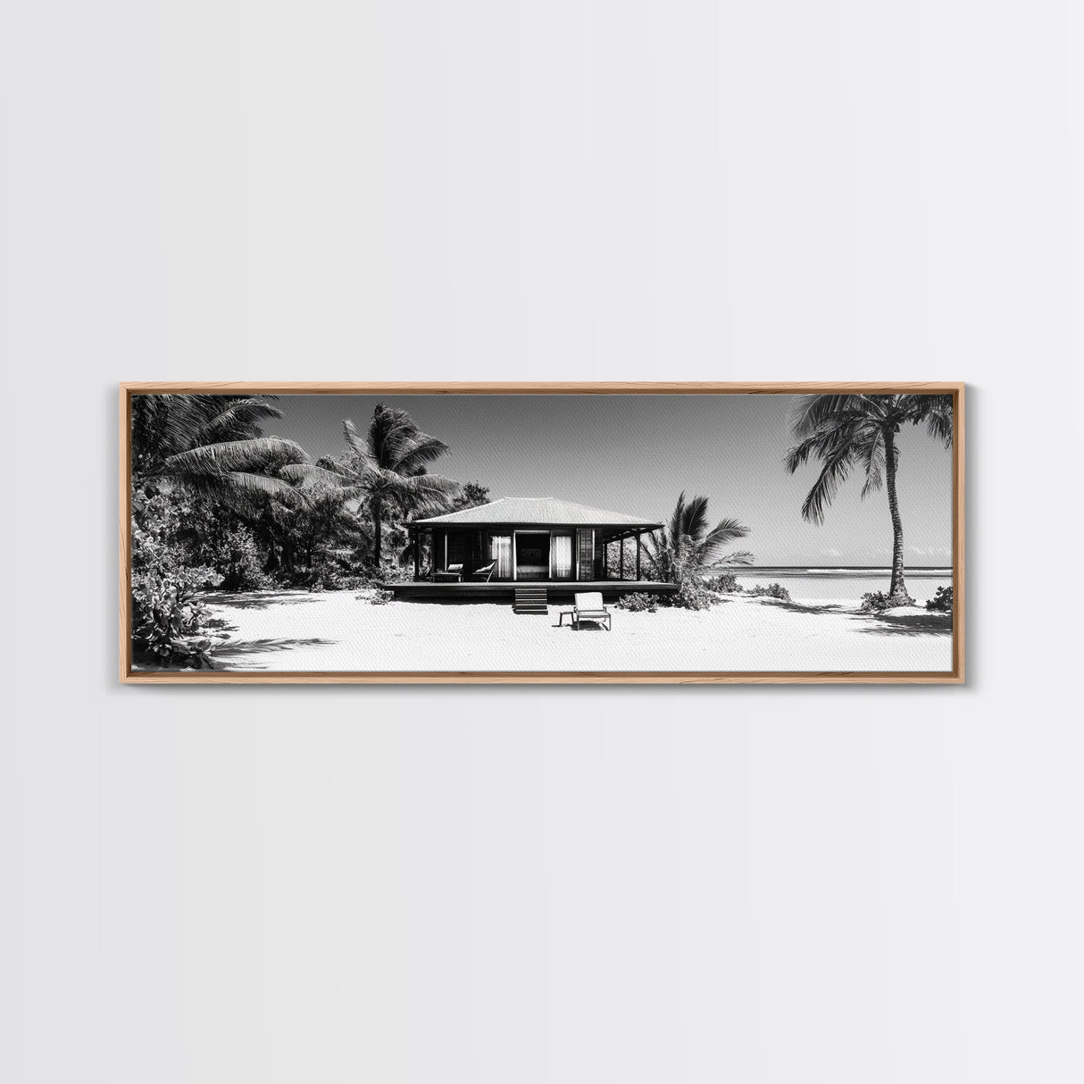 Beach House, Palm Retreat, Tropical Hideaway, Island Dream, Framed Canvas Print, Coastal Wall Art, Bedroom Decor, Tropical Vacation Aesthetic