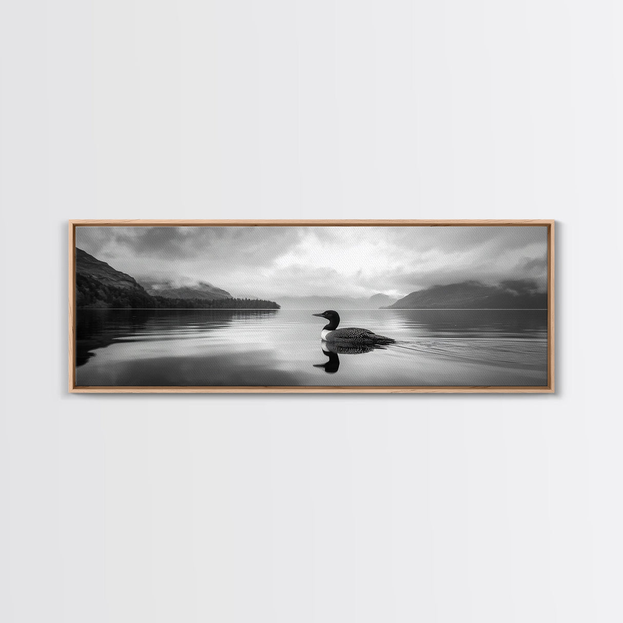 Loon Lake, Misty Reflection, Quiet Morning, Framed Canvas Print, Cabin Wall Art, Nature Lover Gift, Rustic Lakehouse Decor