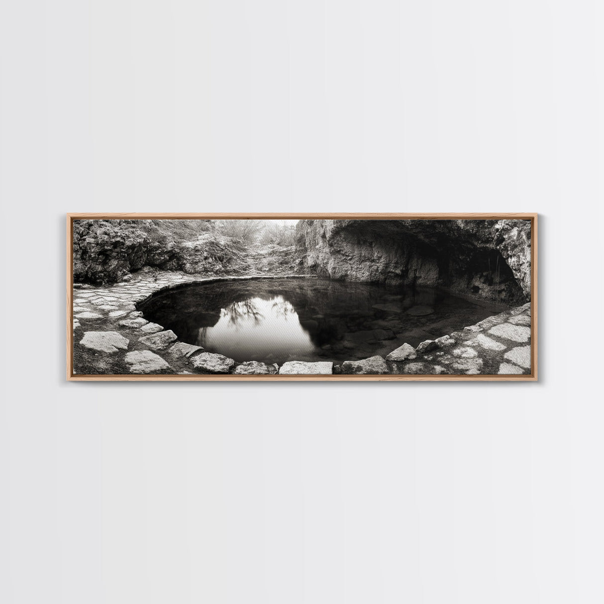 Stone Pool, Quiet Reflection, Nature Photography, Zen Vibes, Framed Canvas Print, Bathroom Wall Art, Rustic Decor, Tranquil Home Accent