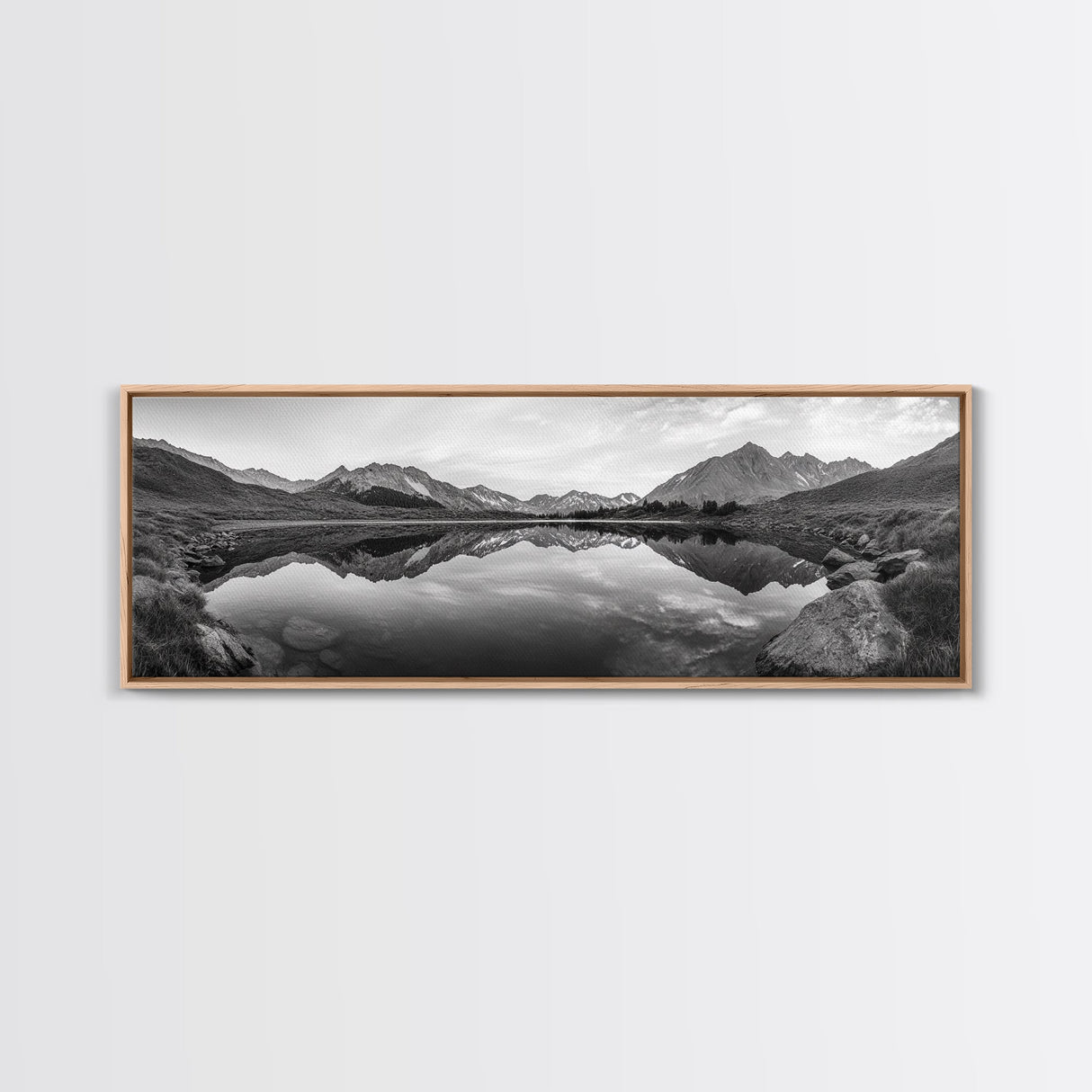 Mirror Lake, Alpine Stillness, Mountain Reflection, Tranquil Landscape, Canvas Print, Minimalist Nature Art, Living Room Wall Art, Neutral Decor