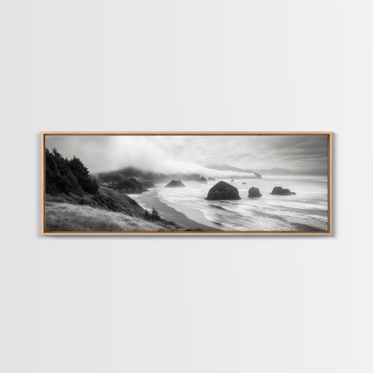 Pacific Coast, Misty Cliffs, Ocean Rocks, Moody Beach Scene, Canvas Print, Modern Nature Decor, Living Room Wall Art, Coastal Landscape