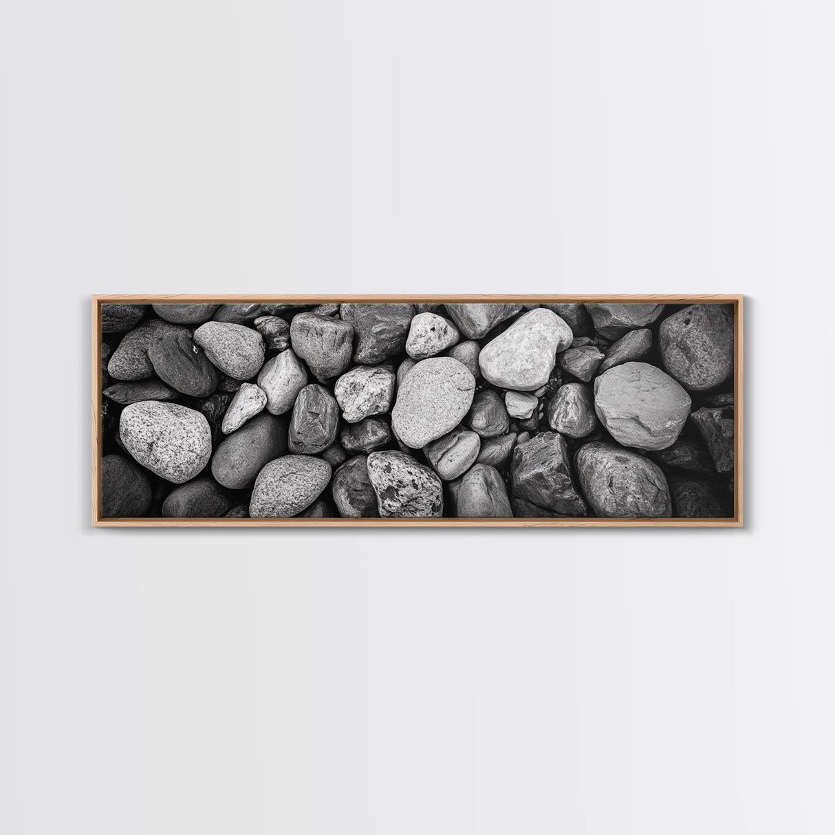 Zen Stones, Nature Texture, River Rock Closeup, Minimalist Photography, Framed Canvas Print, Spa Bathroom Wall Art, Modern Black White