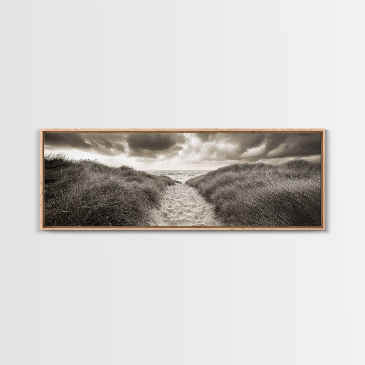 Sandy Dune Path, Grassy Trail, Seaside Journey, Beach Nature Scene, Framed Canvas Print, Minimalist Wall Art, Autumn Coastal Decor