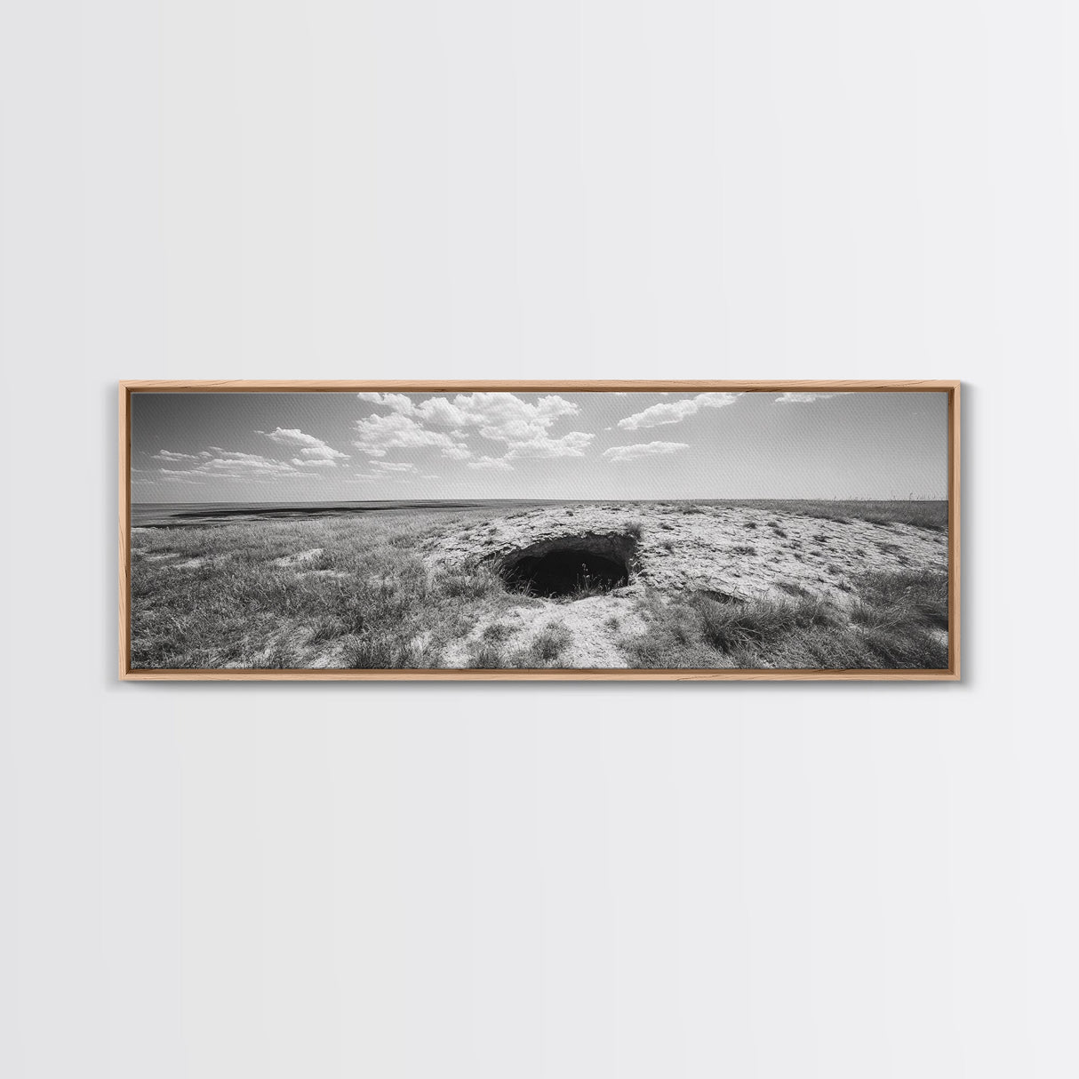 Prairie Cave, Windy Plains, Nature Escape, Canvas Print, Rustic Wall Art, Earthy Decor, Bedroom Accent, Black and White Landscape