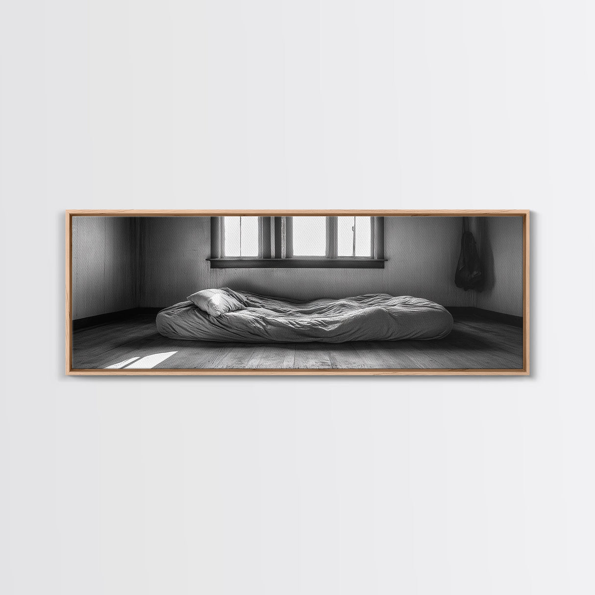 Minimalist Bedroom, Simple Living, Monochrome Bed, Peaceful Morning, Framed Canvas Print, Bedroom Wall Art, Moody Art, Farmhouse Art