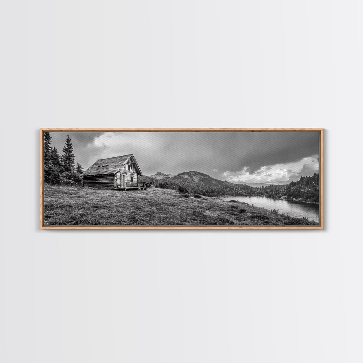 Cabin On Hill, Mountain Lake, Rustic Retreat, Canvas Print, Fall Wall Art, Cozy Home Decor, Adventure Landscape, Nature-Inspired Design