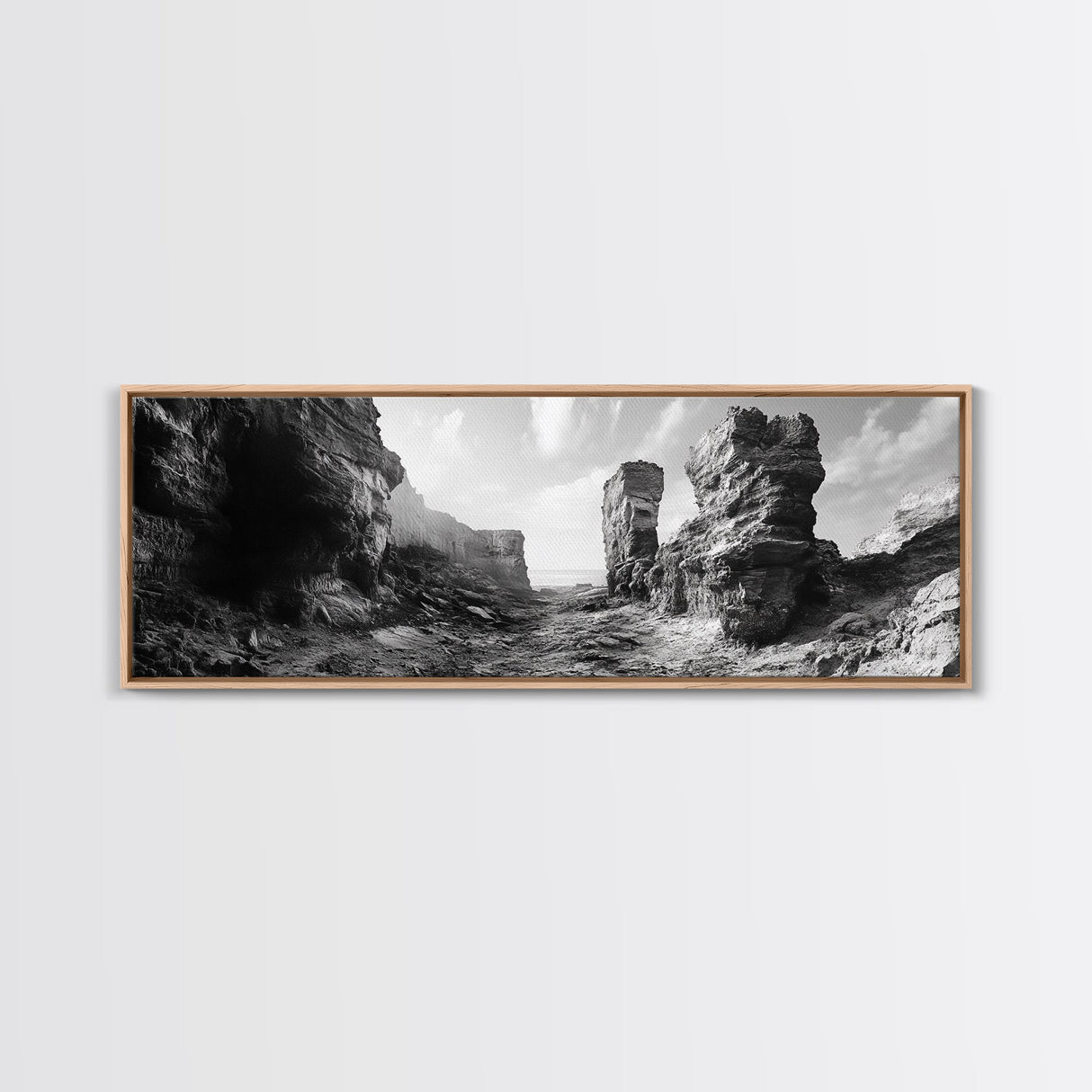 Coastal Rock Passage, Ocean Cliffside Art, Natural Texture Photography, Framed Canvas Print, Bathroom or Hallway Wall Art