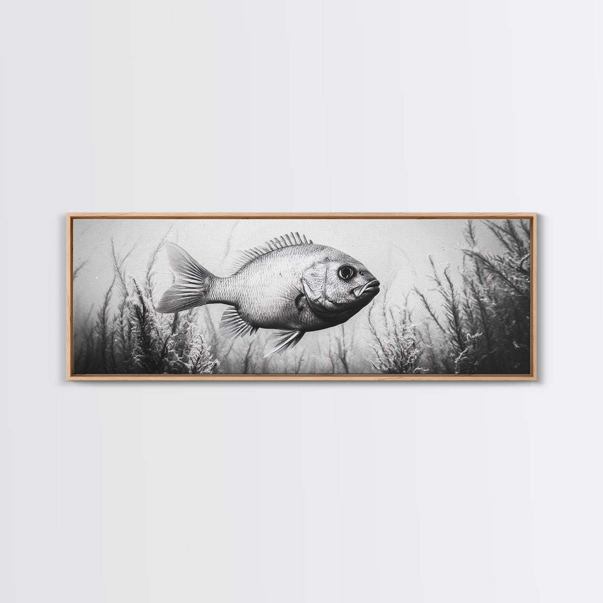 Underwater Fish, Aquatic Life, Marine Habitat, Ocean Depth, Framed Canvas Print, Bathroom Wall Art, Minimalist Nature Art, Sea Creature Decor
