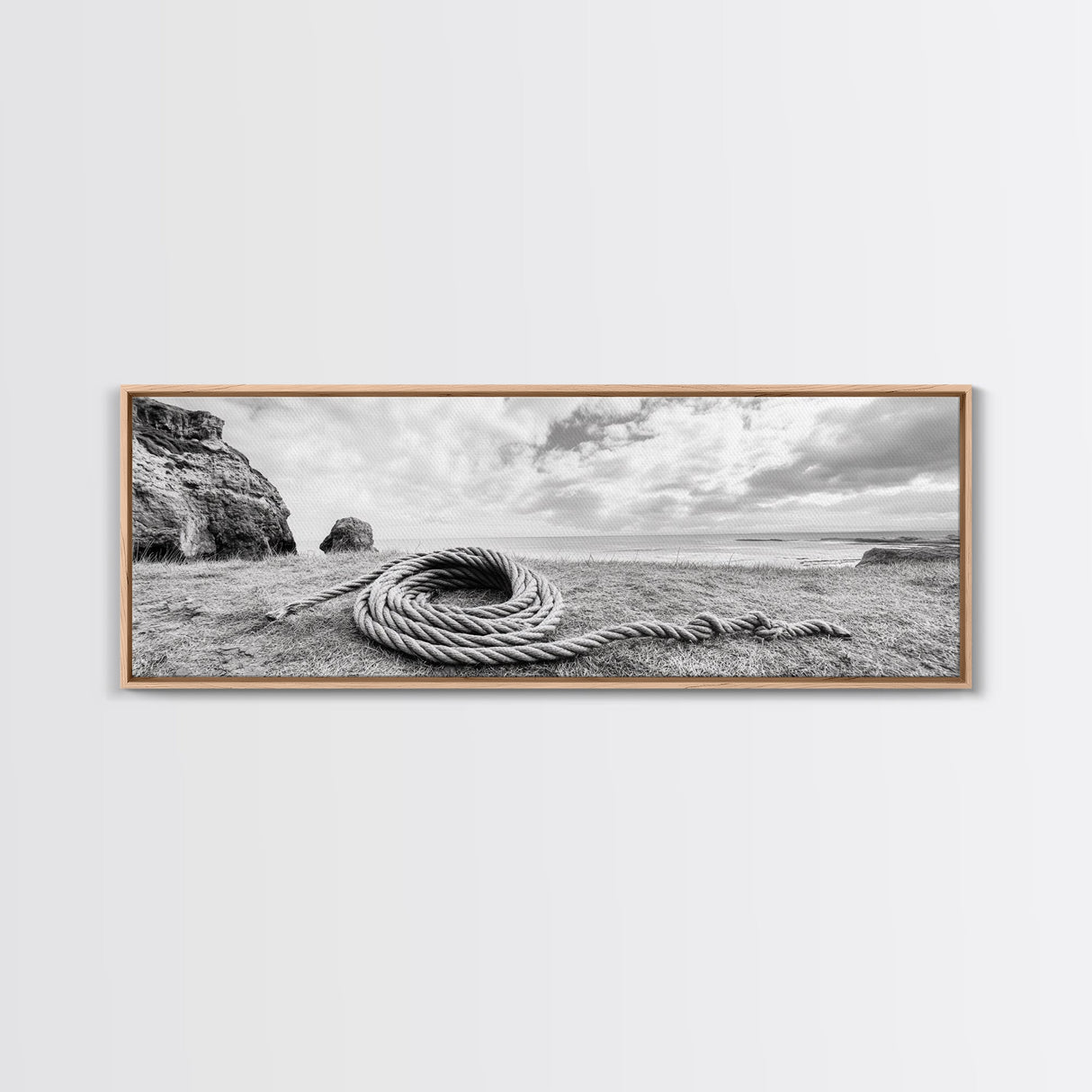 Coastal Rope, Windswept Bluff, Seaside Grass, Framed Canvas Print, Beach House Art, Nautical Decor, Neutral Living Room Style