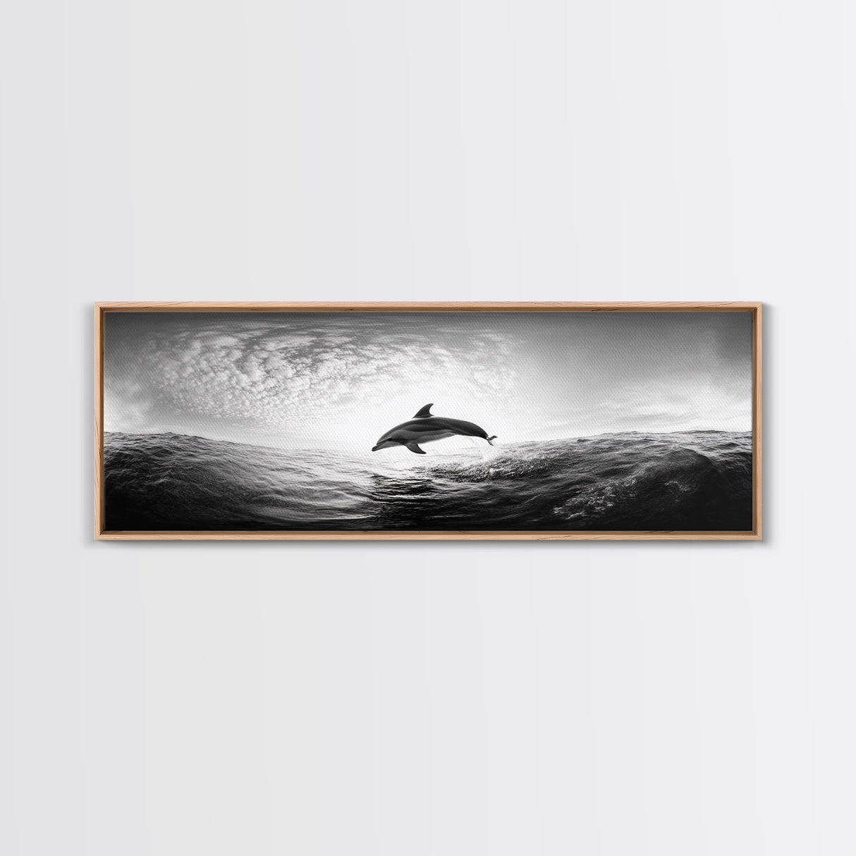 Ocean Dolphin Jump, Seascape Art, Black White Photography, Coastal Wall Decor, Canvas Print, Minimalist Bathroom Wall Art, Nautical Style