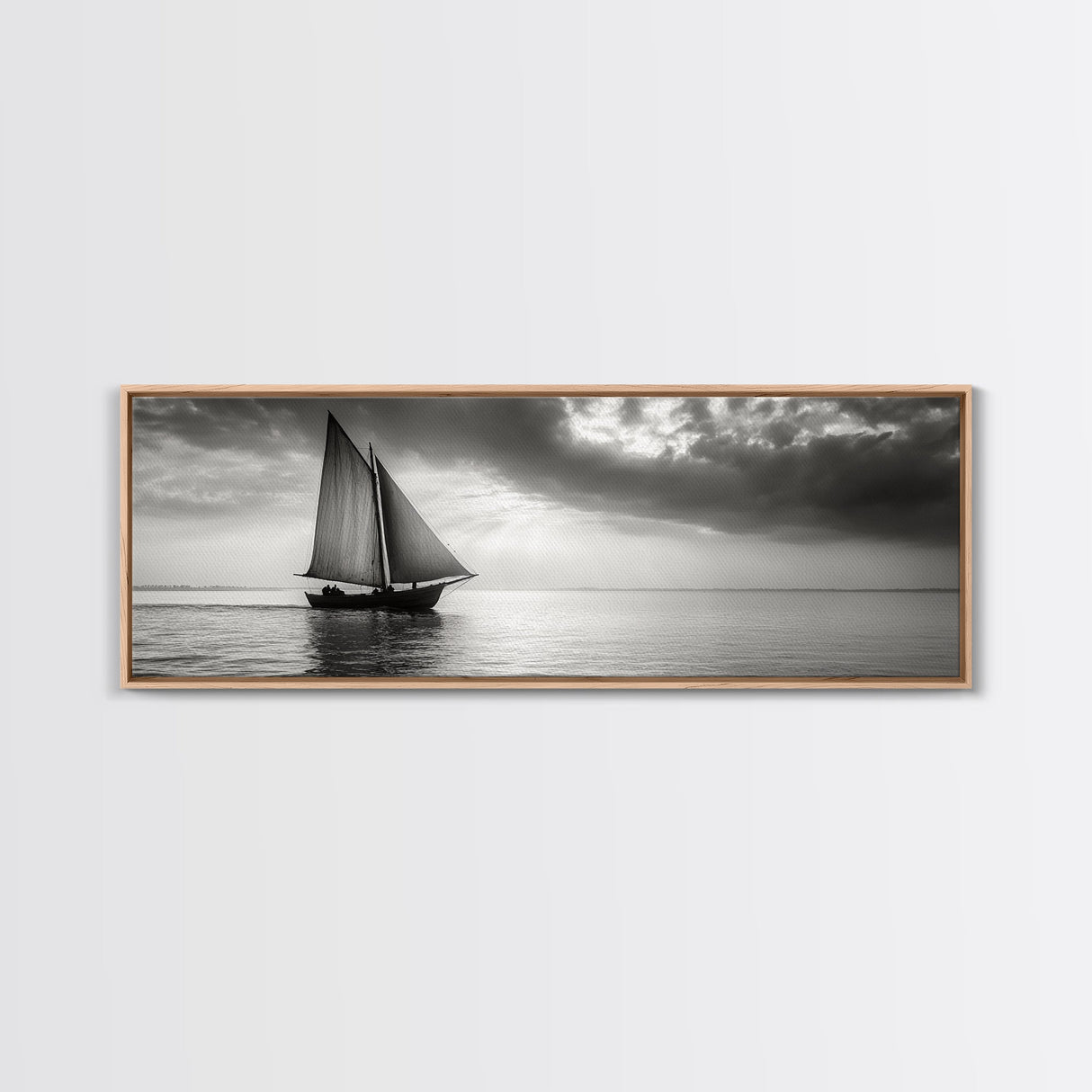 Sailboat, Ocean Horizon, Dramatic Sky, Framed Canvas Print, Nautical Wall Art, Minimalist Office Decor, Ocean Lover Photography