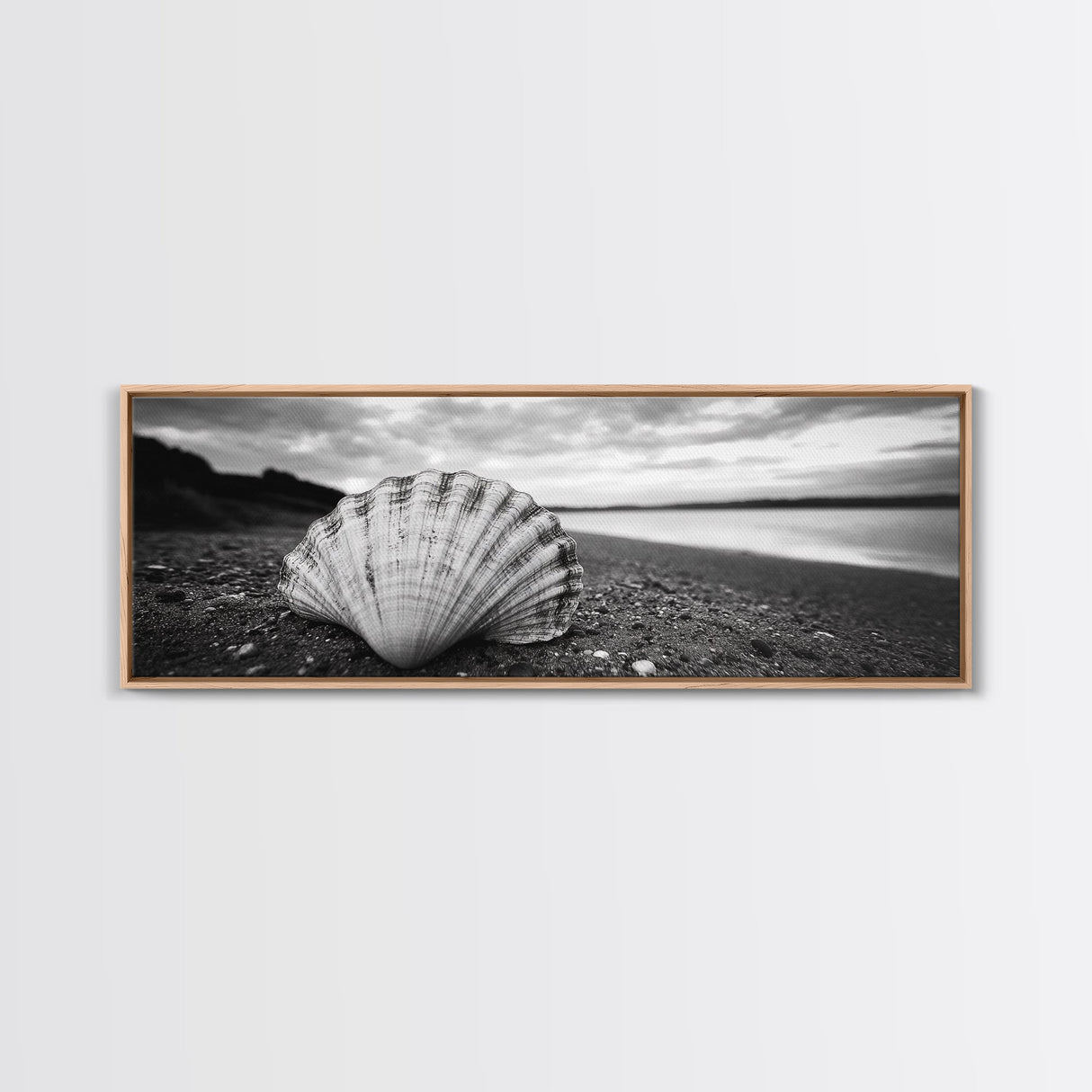 Shell on Shore, Monochrome Coastal, Canvas Print, Boho Wall Art, Bathroom Wall Decor, Natural Beach Aesthetic, Ocean Inspired Art