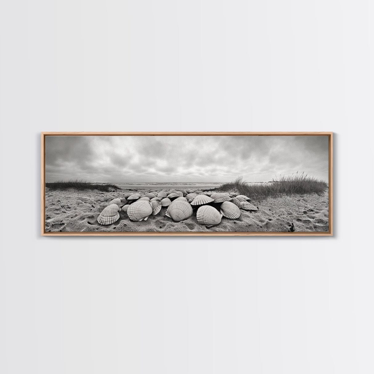 Scallop Shell Cluster, Dune Beach Scene, Canvas Print, Coastal Kitchen Decor, Minimalist Shell Wall Art, Natural Beach Aesthetic
