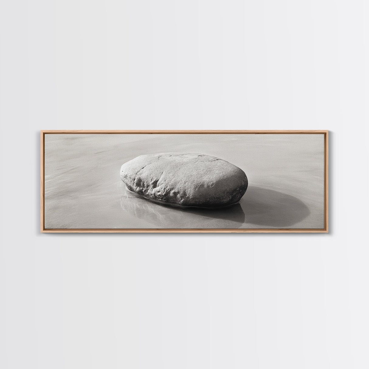 Smooth Beach Rock, Minimal Seascape, Zen Coastal Decor, Tranquil Framed Canvas Print, Modern Spa or Bedroom Wall Art