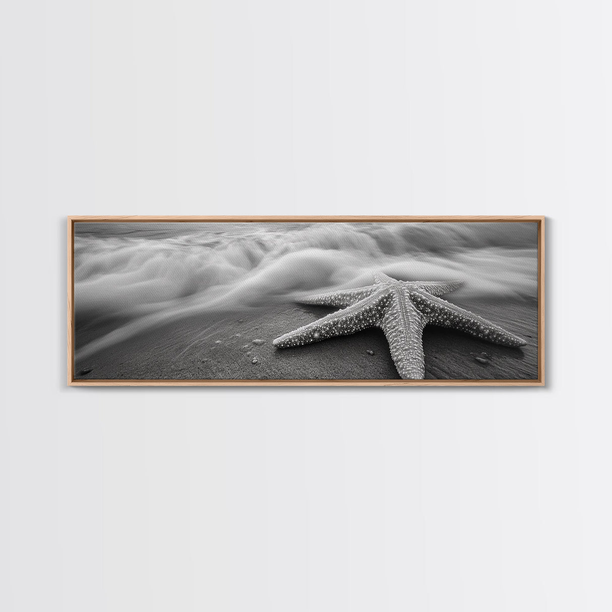 Starfish Closeup, Ocean Wave Motion, Coastal Macro Scene, Framed Canvas Print, minimalist beach decor, bathroom wall art, nautical vibe