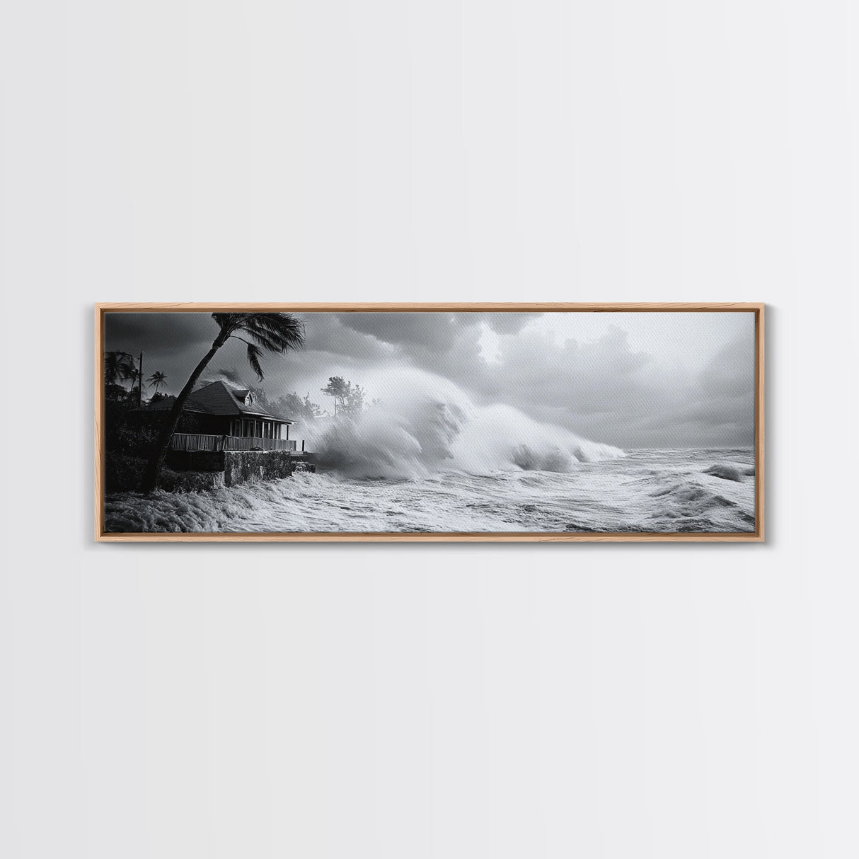 Stormy Waves, Ocean Fury, Tropical Housefront, Canvas Print, dramatic coastal decor, fall storm wall art, modern living room statement