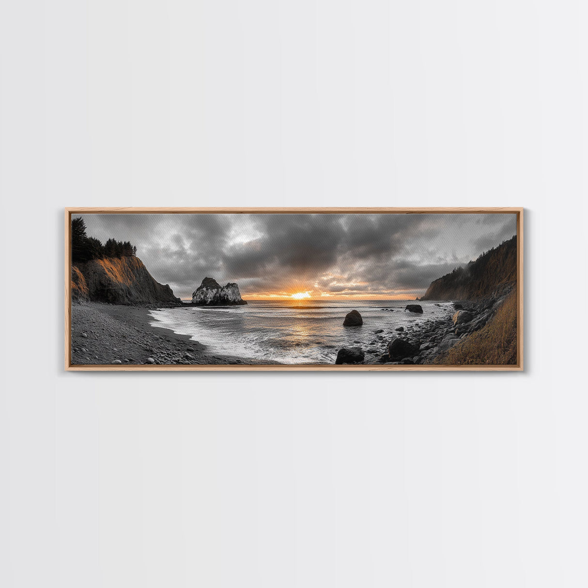 Ocean Sunset, Rocky Shore, Dramatic Coast, Canvas Print, fall beach wall art, earthy coastal home decor, nature photography, den artwork