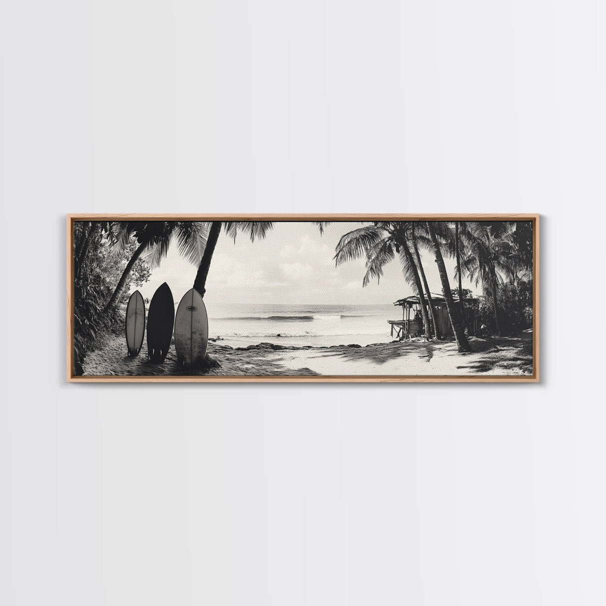 Surf Shack, Palm Trees, Tropical Boards, Canvas Print, retro beach wall art, coastal boho room decor, surfer cabin vibe, chill summer look
