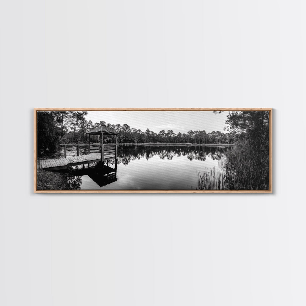 Still Lake Dock, Nature Reflections, Tranquil Scene, Canvas Print, Rustic Landscape Photography, Farmhouse Wall Art, Entryway Decor