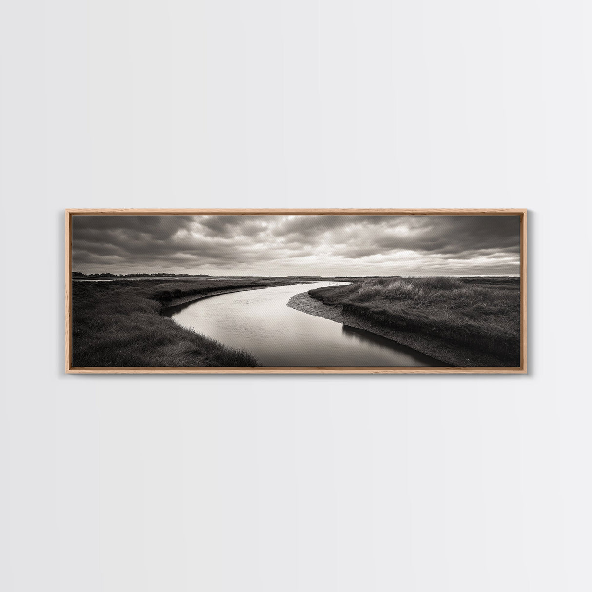 Serene River, Marsh Landscape, Calm Waters, Tranquil Nature, Framed Canvas Print, Minimalist Decor, Entryway Art, Fall Home Vibes