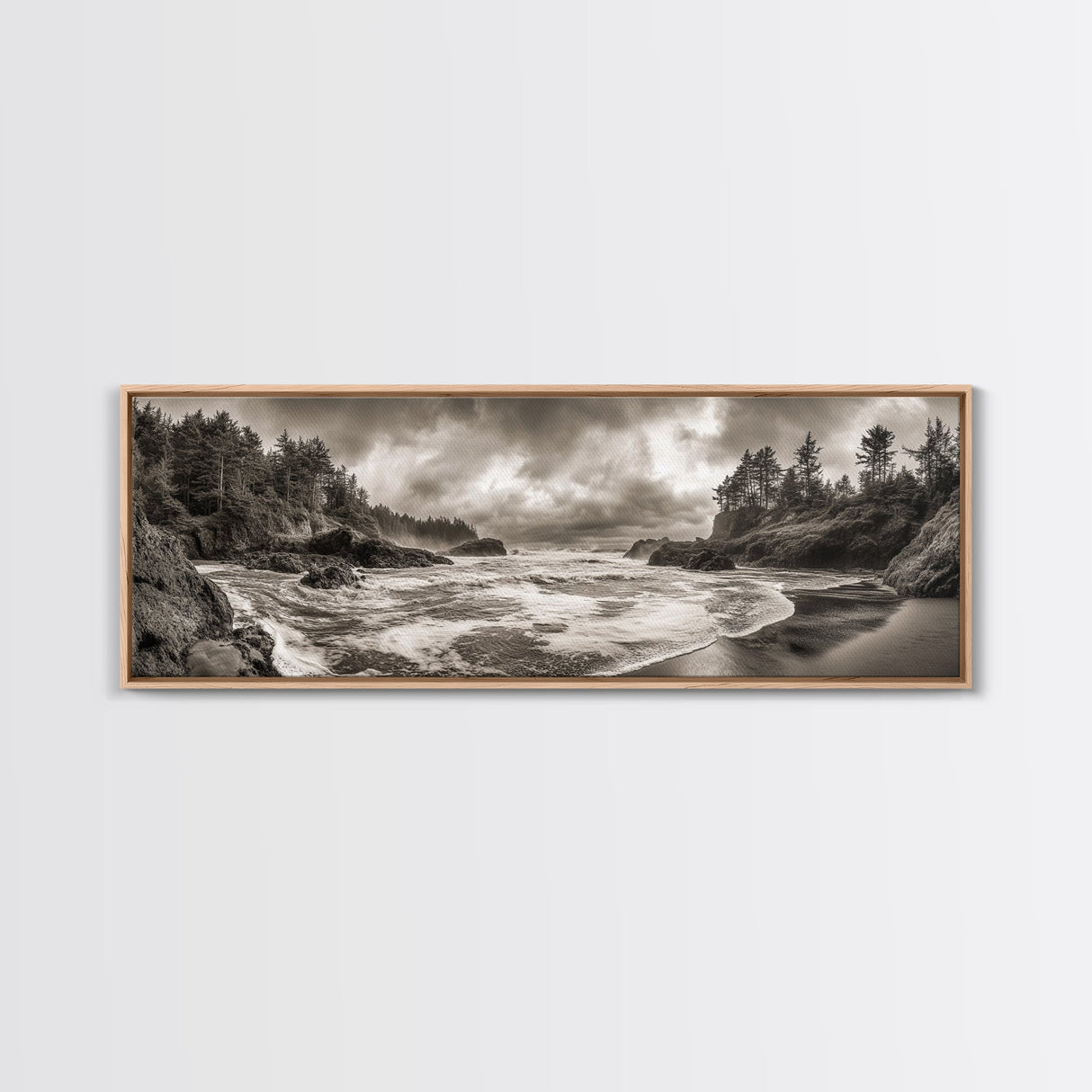Wild Coastline, Rugged Waves, Stormy Shore, Nature Photography, Framed Canvas Print, Fall Living Room Wall Art, Rustic Coastal Decor