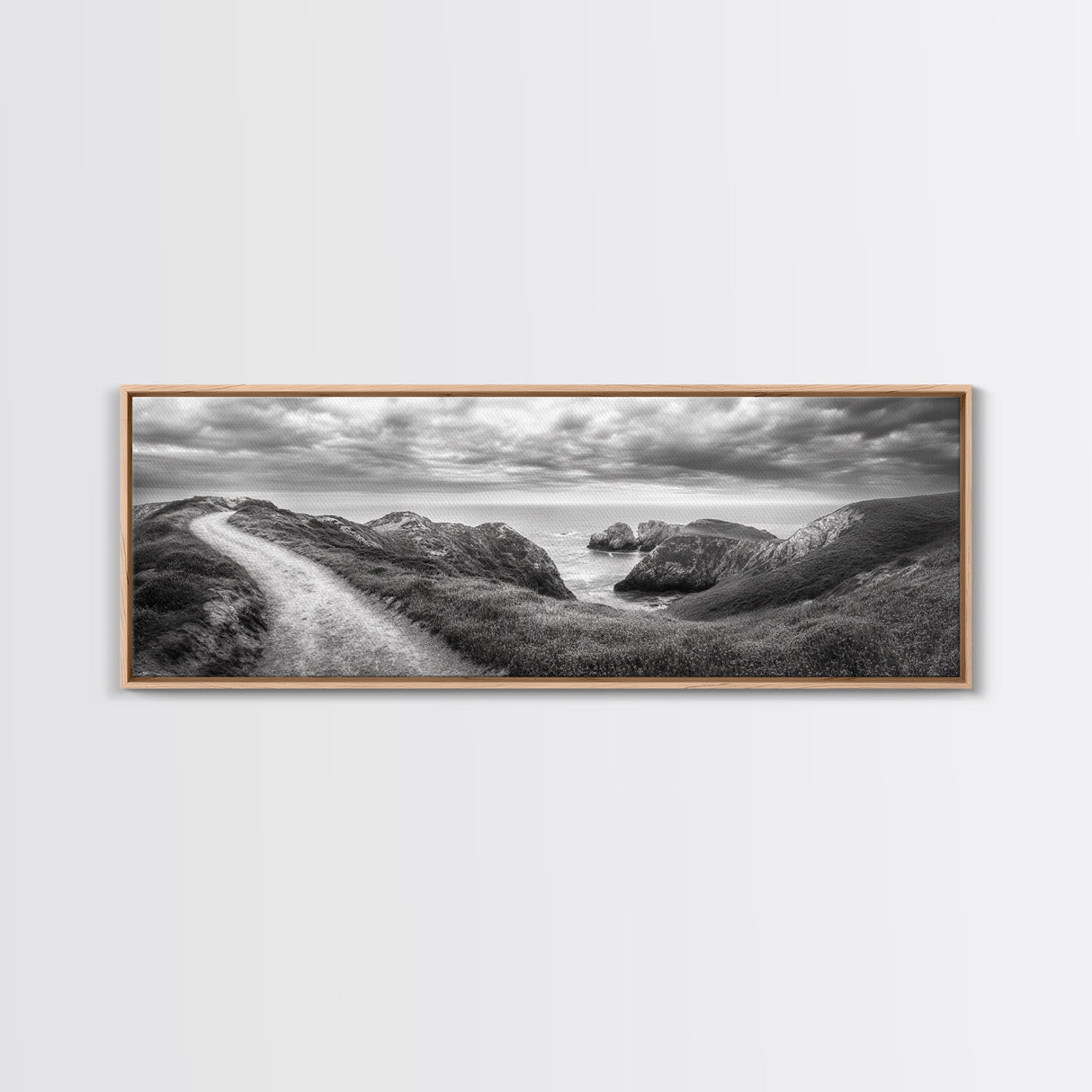 Cliff Path, Sea Escape, Moody Sky, Adventure Trail, Canvas Print, Modern Entryway Wall Art, Travel Photography, Nature Scene