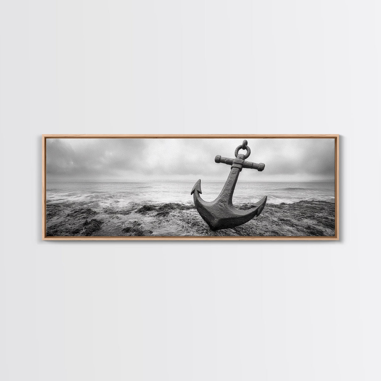 Anchor Shore, Ocean Symbol, Coastal Rust, Nautical Fog, Framed Canvas Print, Bathroom Decor, Marine Wall Art, Minimalist Nautical Style