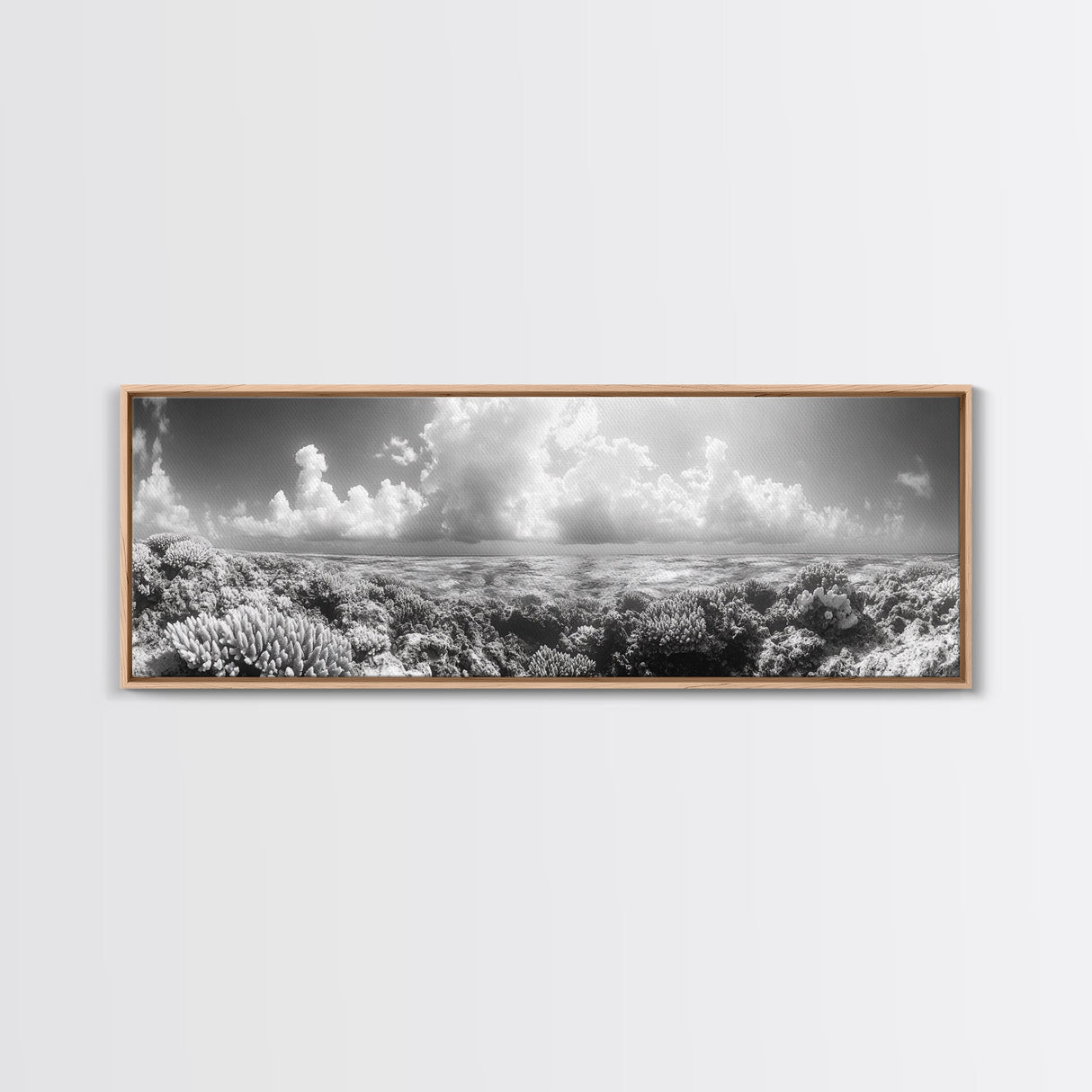 Coral Reef, Ocean Horizon, Cloudscape, Canvas Print, Underwater Nature Photography, Bathroom Wall Art, Marine Coastal Decor