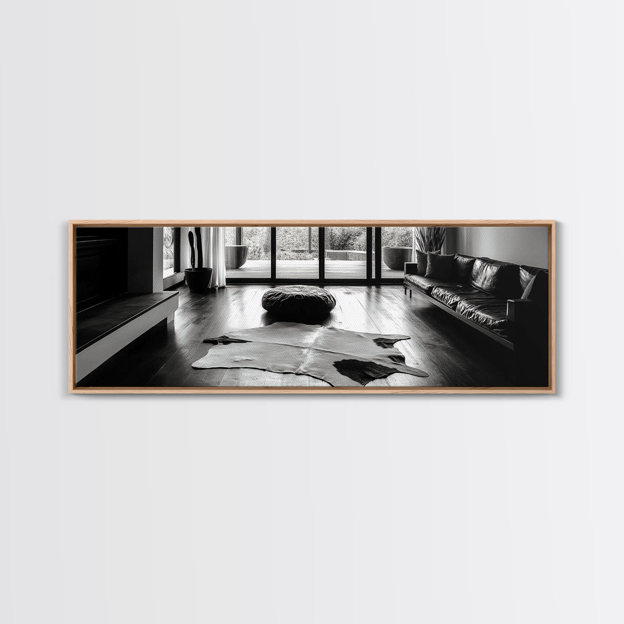 Modern Living, Minimalist Decor, Cowhide Rug, Framed Canvas Print, Neutral Aesthetic Wall Art, Luxury Living Room Design Accent