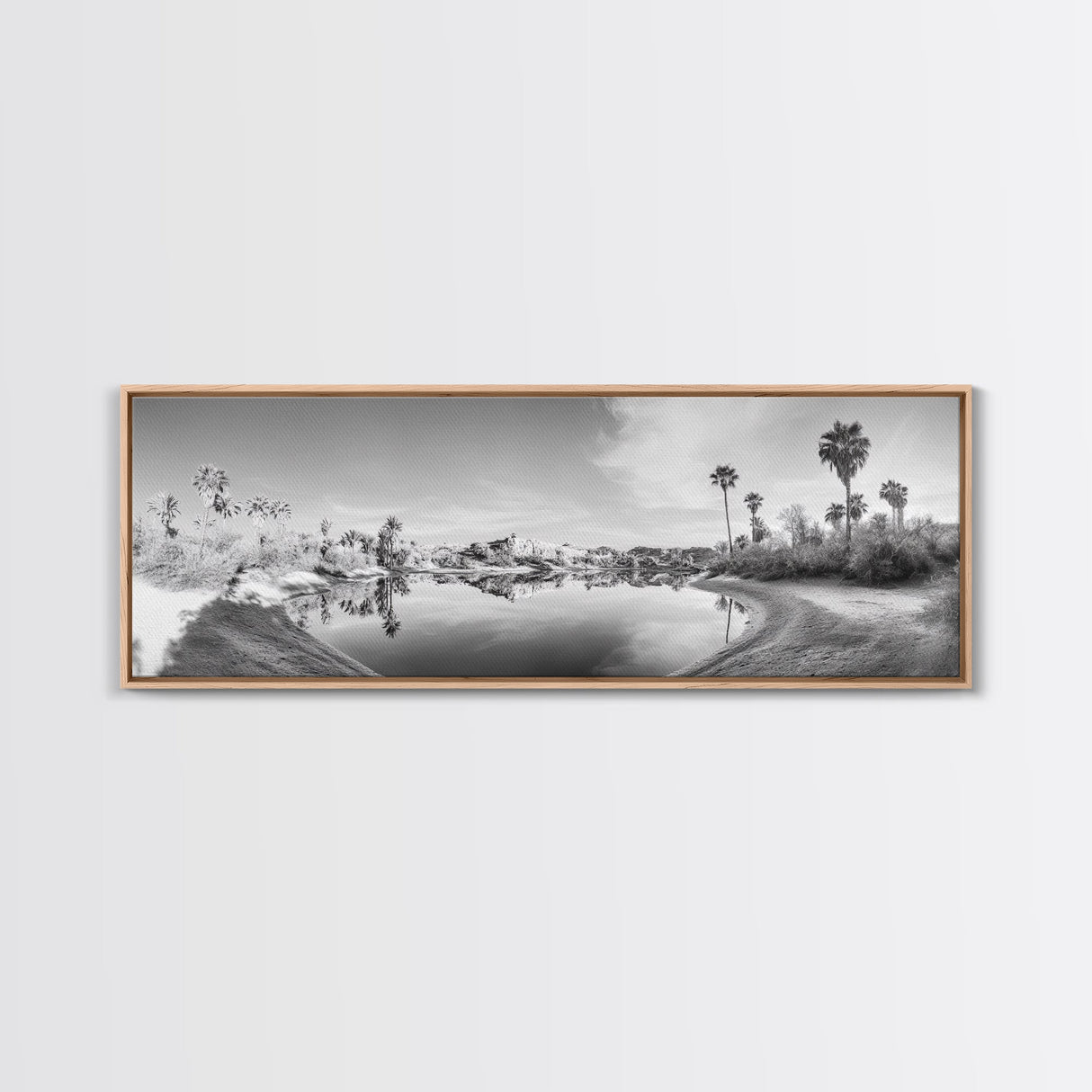 Oasis Reflections, Palm Trees, Desert Scene, Infrared Art Print, Framed Canvas Print, Tropical Wall Art, Boho Bedroom Decor, Tranquil Style