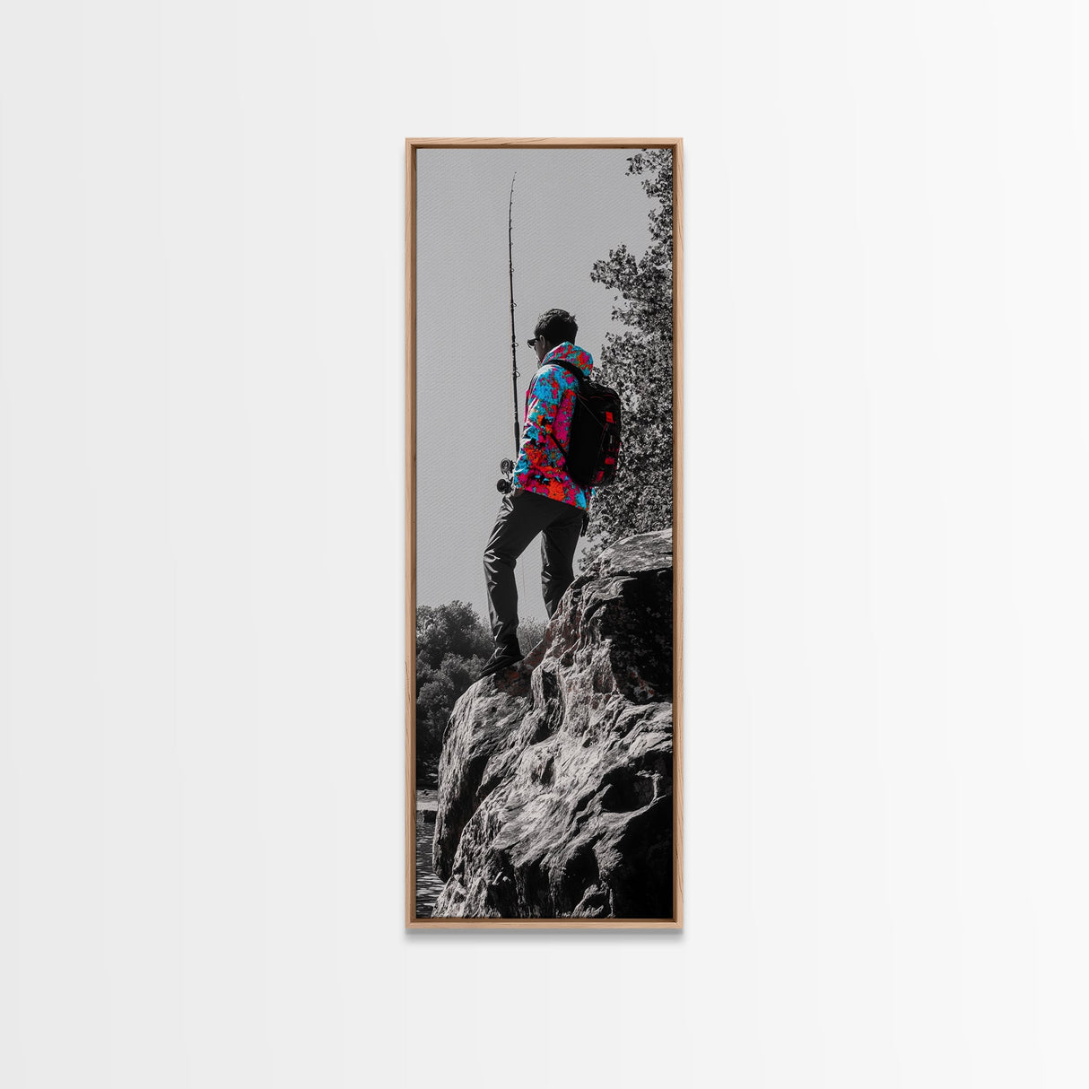Fishing Man, Nature Art, Adventure Wall Decor, Outdoor Lifestyle, Framed Canvas Print, Cabin Art, Rustic Decor, Masculine Bedroom Wall Art