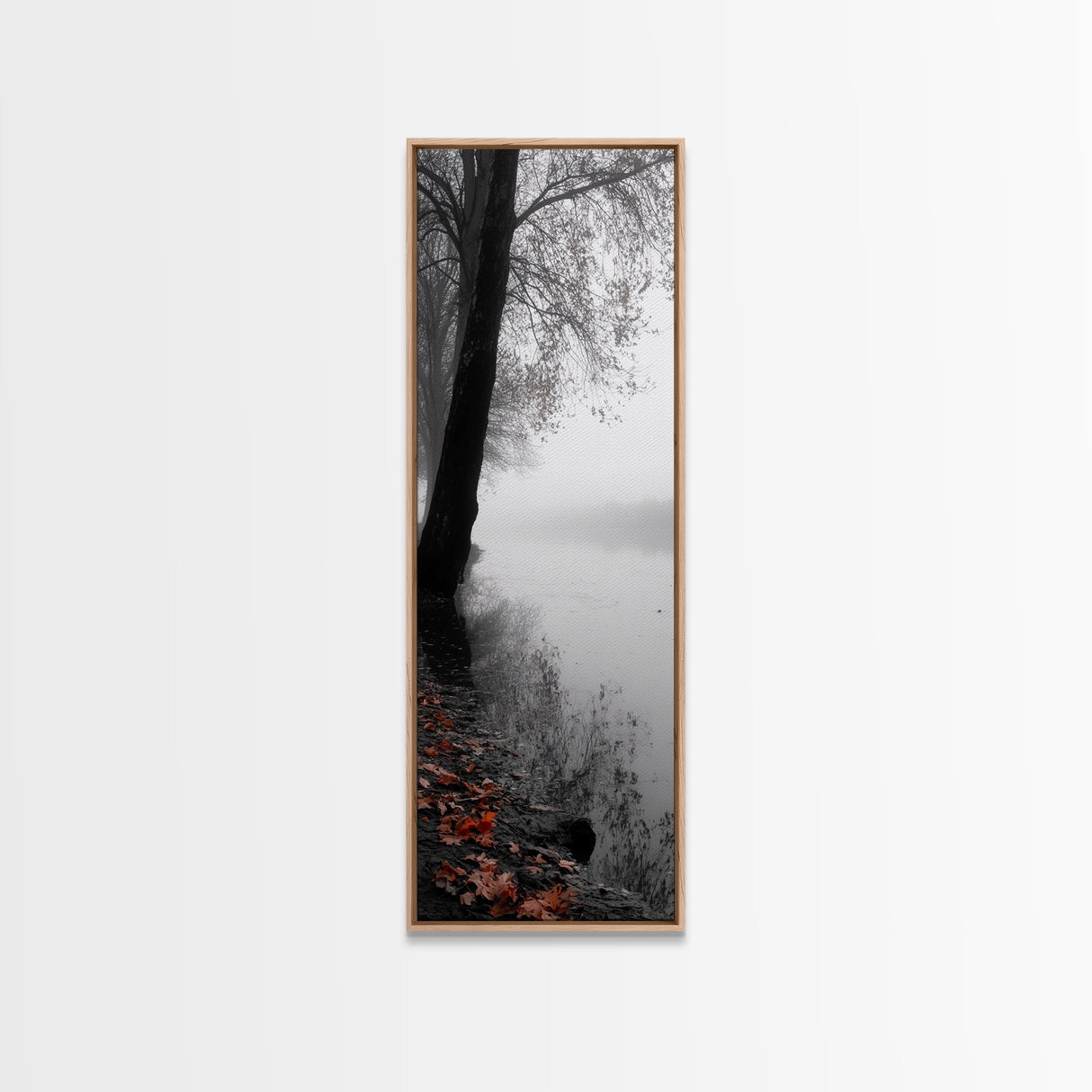 Foggy Shore, Autumn Path, Moody Nature Wall Art, Canvas Print, Fall Leaves, Serene Forest, Bedroom Decor, Woodland Landscape