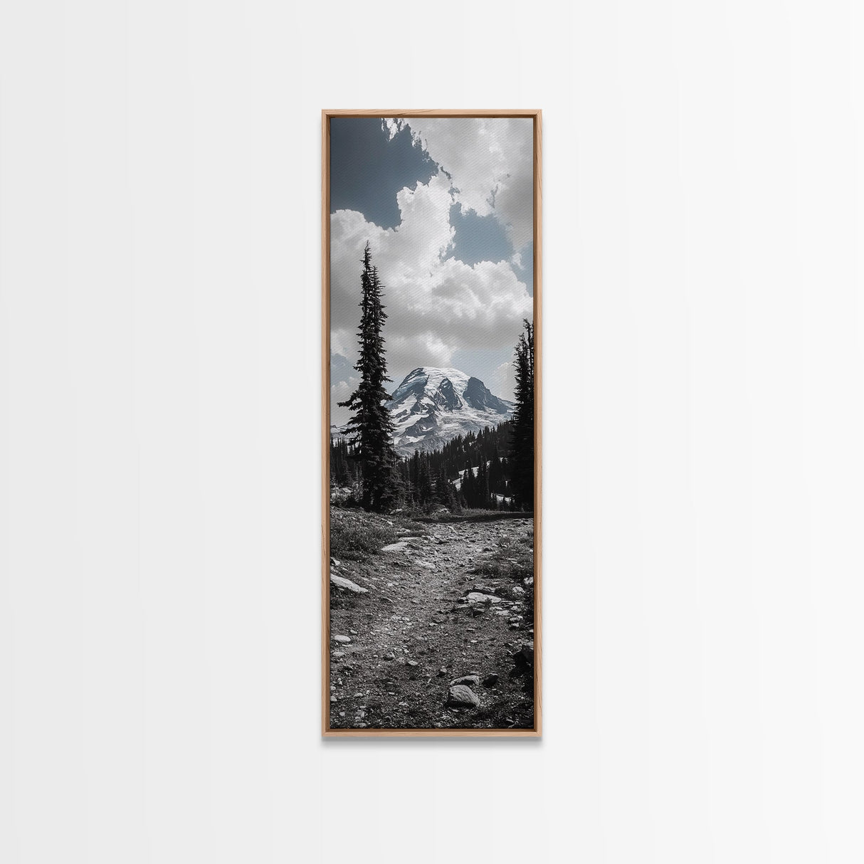 Mountain Landscape, Trail Pathway, Cloudy Sky, Nature Photography, Canvas Print, Rustic Cabin Decor, Adventure Hiker Wall Art