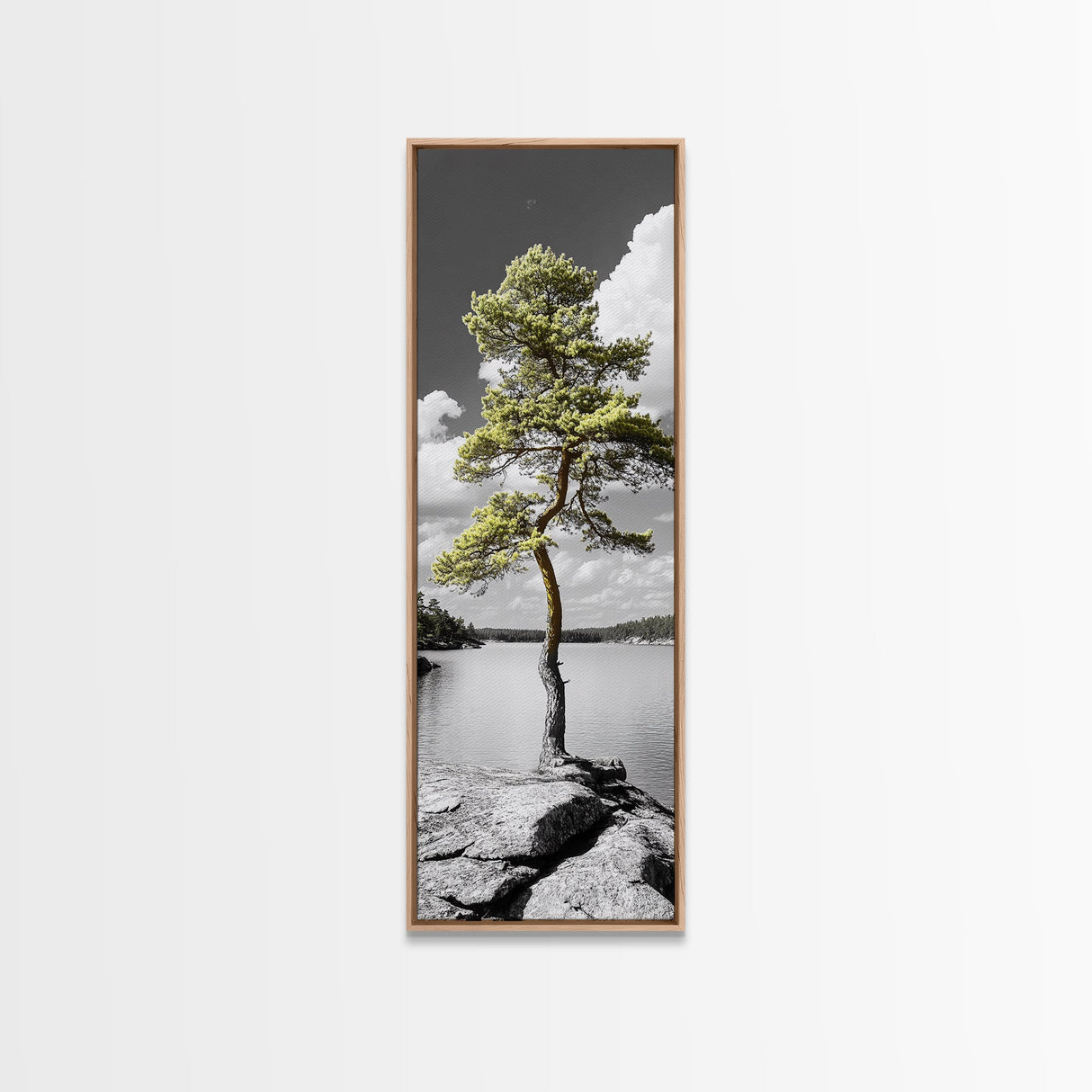 Twisted Pine Tree, Nature Serenity, Calm Wilderness, Coastal Forest, Framed Canvas Print Boho Bedroom Wall Art, Earth Tone Decor