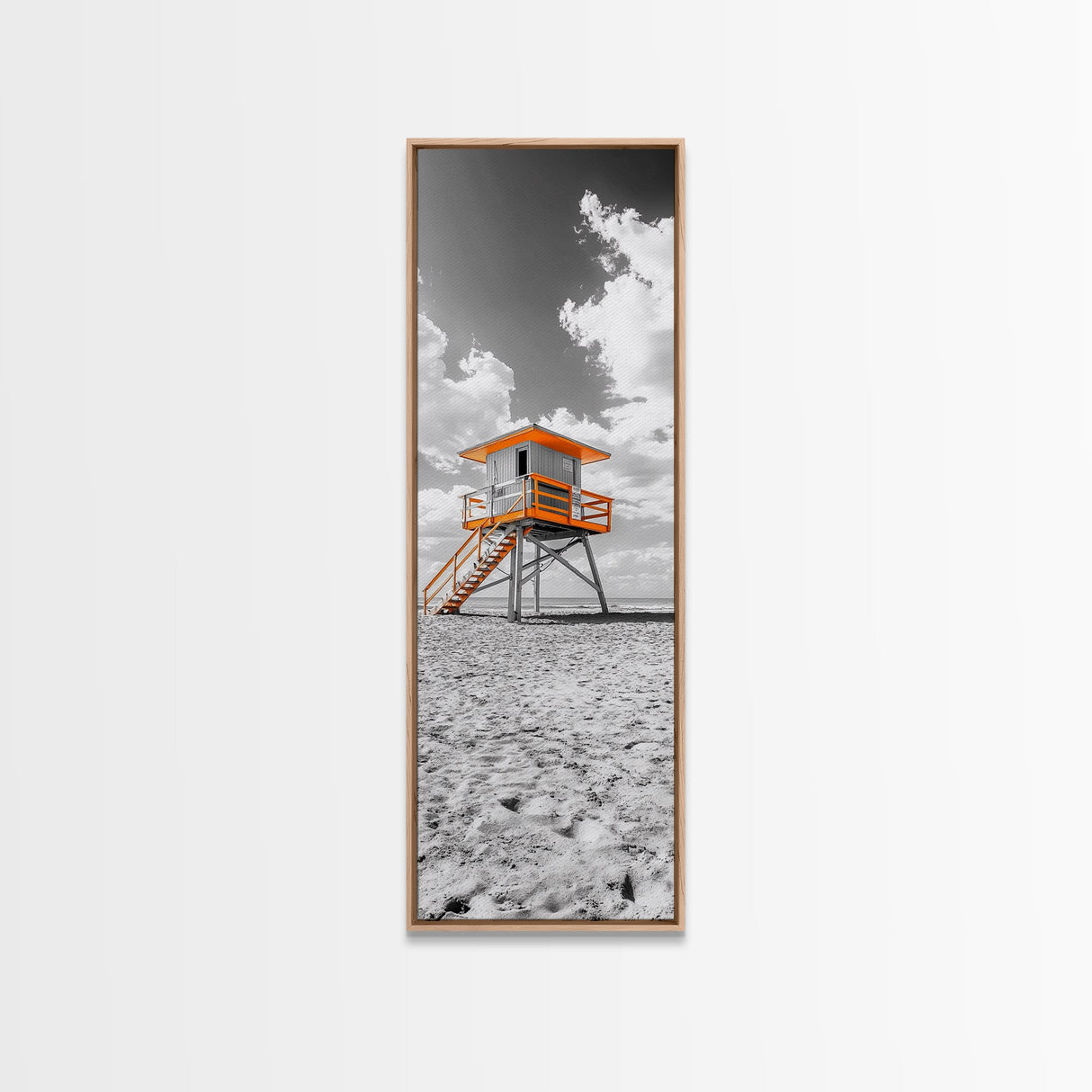 Lifeguard Tower Beach, Summer Vibes, Ocean Escape, Coastal Charm, Framed Canvas Print Bathroom Wall Art, Bold Minimalist Seaside Art
