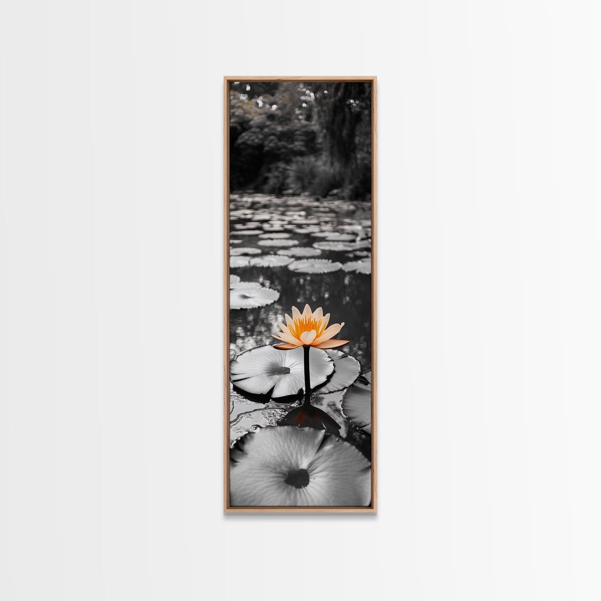 Orange Water Lily, Peaceful Pond Scene, Nature Reflection, Elegant Bloom, Framed Canvas Print Zen Bathroom Wall Art, Botanical Decor