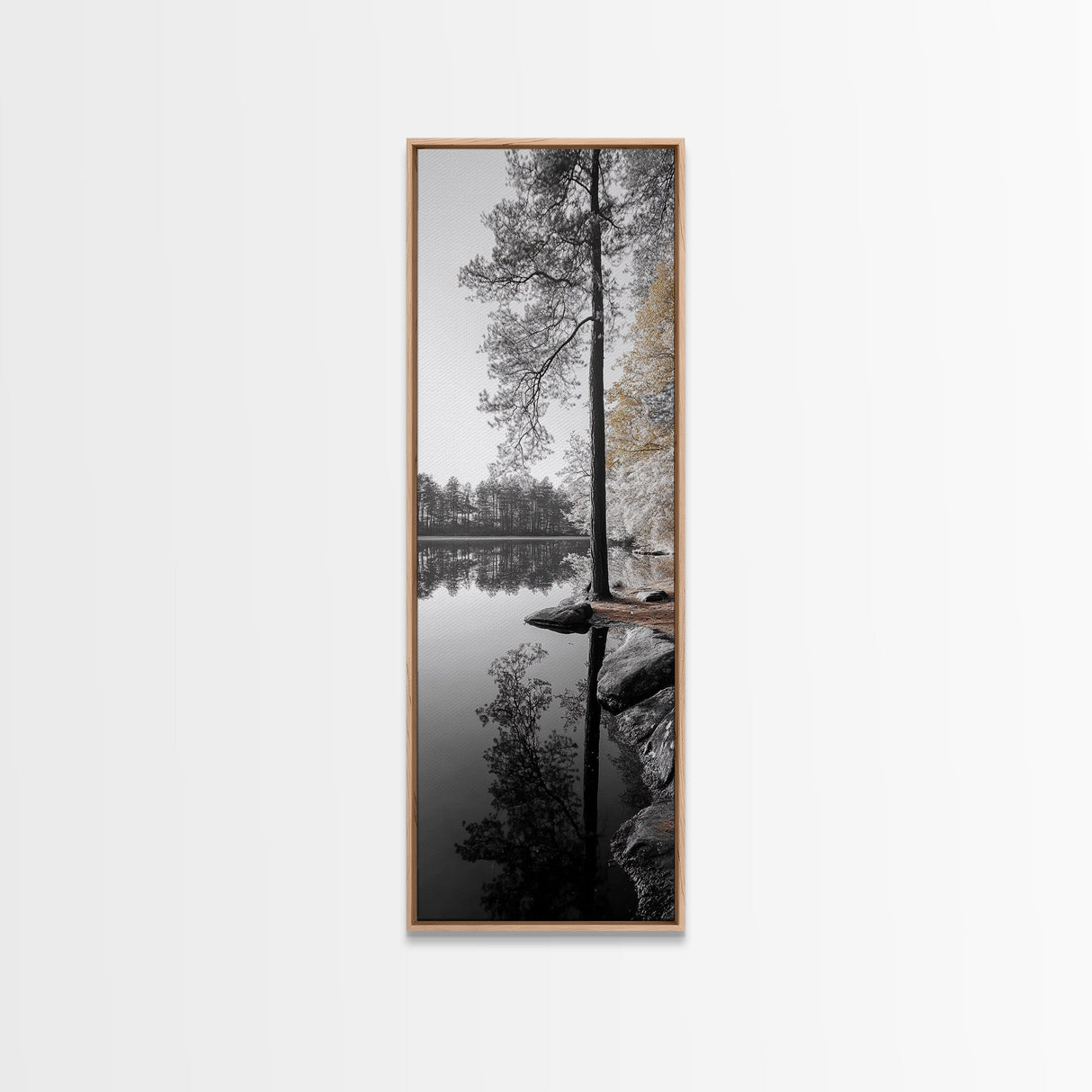 Serene Forest, Pine Reflection, Tranquil Lake, Autumn Vibe, Canvas Print, bedroom wall art, rustic neutral decor, nature minimalist