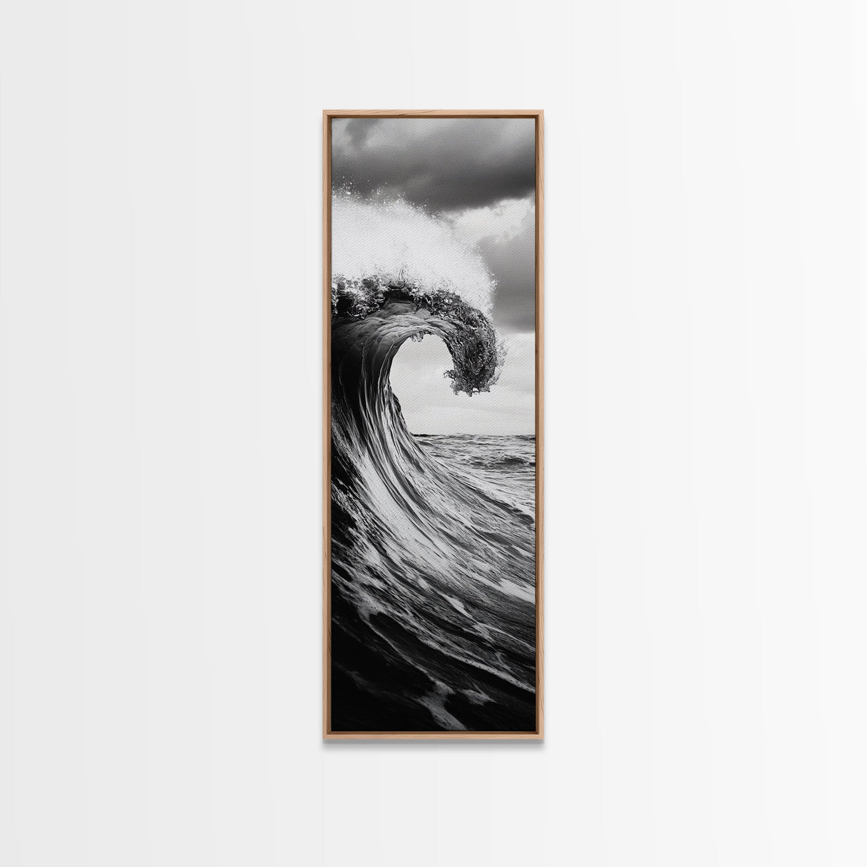 Ocean Wave, Monochrome Surf, Nature Power, Dramatic Sea, Framed Canvas Print, Coastal Wall Decor, Modern Bathroom Art, Minimalist Ocean Art