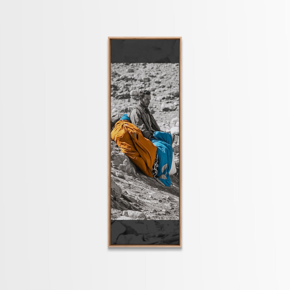 Nomadic Man, Desert Life, Color Blankets, Tribal Spirit, Framed Canvas Print, Ethnic Art, Boho Decor, Bedroom Wall Art, Cultural Piece