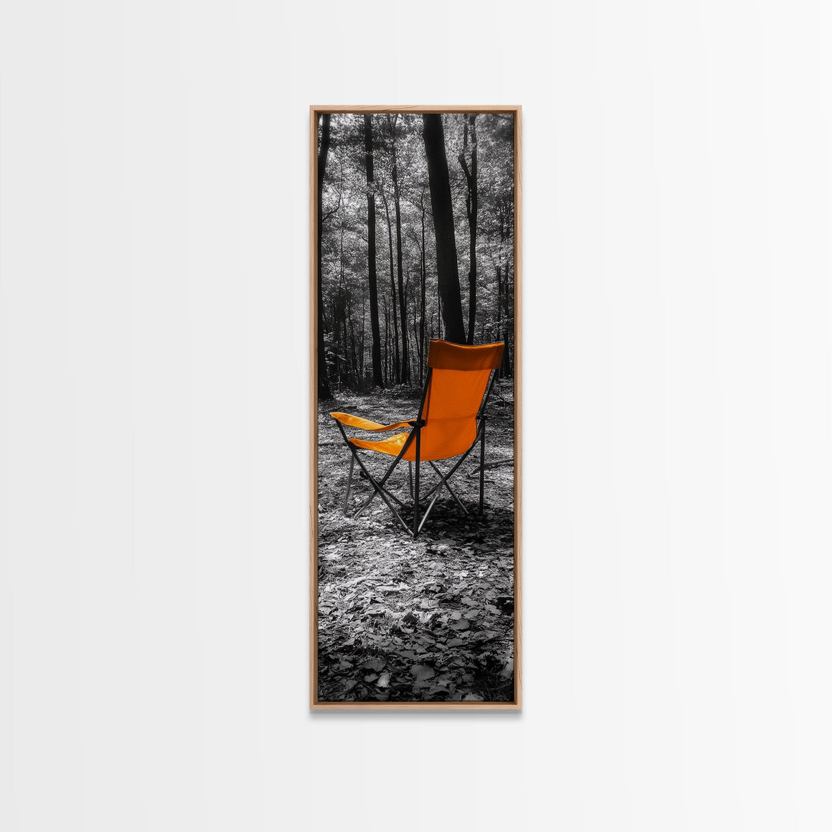 Autumn Forest Chair, Solitude in Nature, Outdoor Retreat, Framed Canvas Print, Fall Wall Art, Minimalist Cabin Decor, Nature Lover Gift