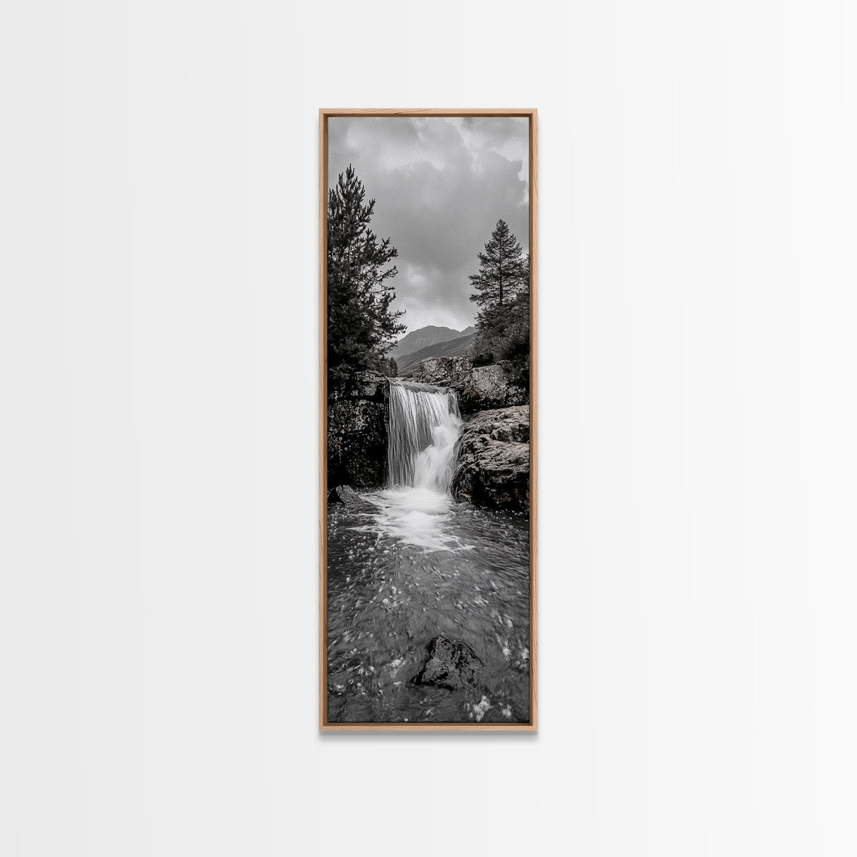 Waterfall Serenity, Mountain Stream Scene, Calming Nature Wall Art, Framed Canvas Print, Neutral Tones Decor, Bathroom or Spa Room Art