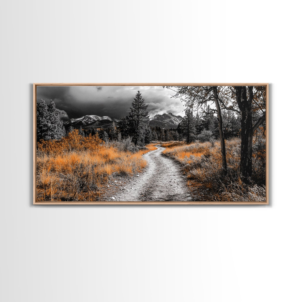 Fall Path, Mountain Trail, Autumn Forest, Golden Grass, Canvas Print, Cabin Wall Art, Cozy Living Room Decor, Nature Lover Fall Print