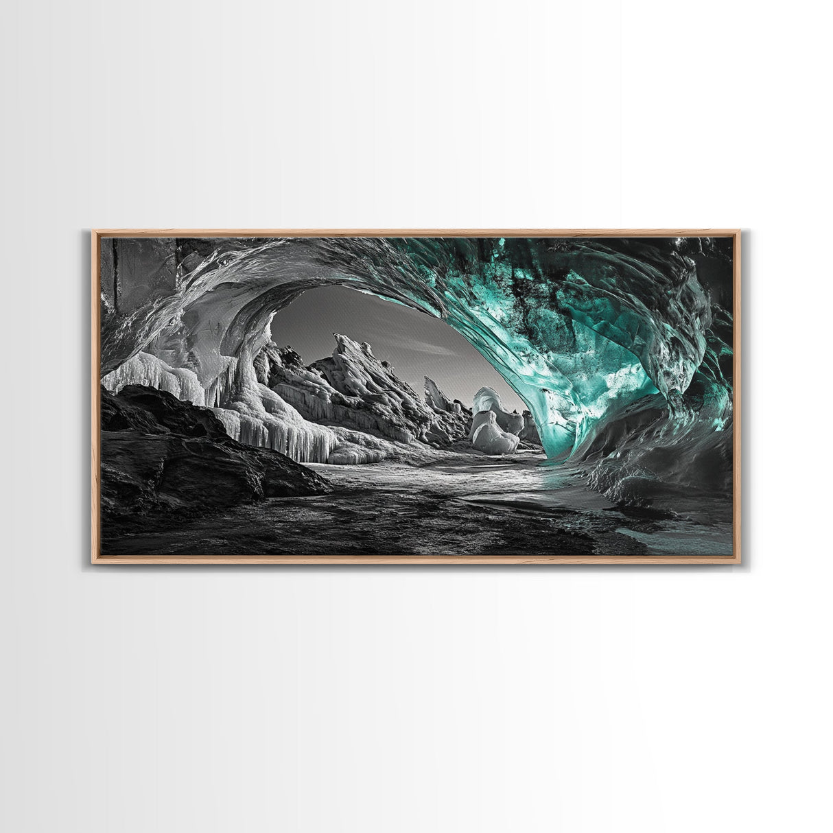 Ice Cave, Frozen Tunnel, Arctic Beauty, Glacial Light – Canvas Print, Nature Wall Art, Winter Decor, Bathroom or Entryway Statement Piece